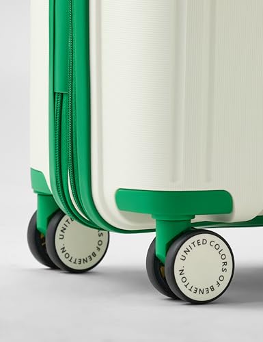 Image of United Colors of Benetton Cabin Hard Luggage Emerald Plus - White | Carry-On Trolley Bag with TSA Lock | 360 Spinner Double Wheels | Telescopic Handle | PC Shell Suitcase | 55cm | 50L Capacity