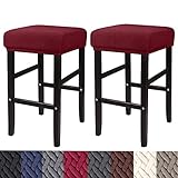 HFCNMY Stool Covers Rectangle,2 Pack Stretch Rectangle Bar Stool Covers Jacquard Vanity Stool Cover Washable Counter Stool Covers Bar Stool Seat Covers Saddle Seat Cover with Elastic Bands Red