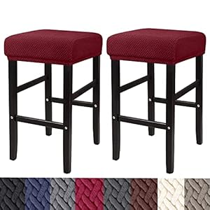 Stool Covers Rectangle,2 Pack Stretch Rectangle Bar Stool Covers Jacquard Vanity Stool Cover Washable Counter Stool Covers Bar Stool Seat Covers Saddle Seat Cover with Elastic Bands Red