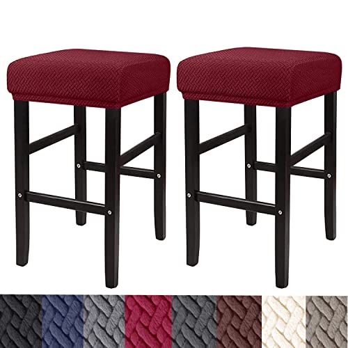 Stool Covers Rectangle,2 Pack Stretch Rectangle Bar Stool Covers Jacquard Vanity Stool Cover Washable Counter Stool Covers Bar Stool Seat Covers Saddle Seat Cover with Elastic Bands Red