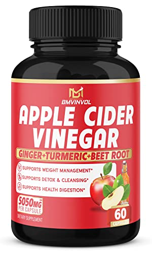 Apple Cider Vinegar Capsules - 5050Mg Herbal Equivalent With Ginger, Turmeric, Elderberry, Beet Root - Supports Digestion, Detox & Immune - 2 Months Supply #TOP28