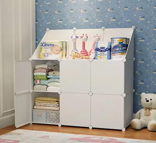 Image of Mevigo 6+1-Shelf Plastic Wardrobe for Kids and Baby-Cupboard for Clothes, Almirah for Clothes, Baby Collapsible Wardrobe, Multi-Purpose Kids Storage Rack for Home Books,Toy,Living Room- White-HH2