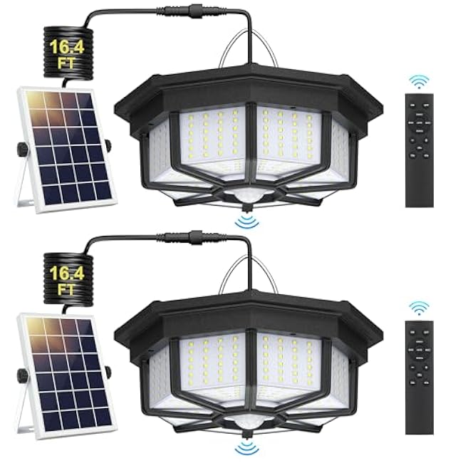 288 LED Solar Shed Light Indoor Outdoor, Motion Sensor Pendant Daytime Work Lights with Remote, 5 Modes Dimmable Waterproof Barn Garage