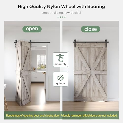 Roymelo 52" Bifold Sliding Barn Door Hardware Track Kit,Side Mounted Black J Shape Roller,Smoothly and Quietly,Assembly Easy,Fit Double 24" Bi-Folding Doors (Door Not Included) by ROYMELO - Used condition - Image 6