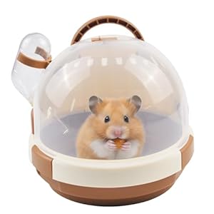 Hamster Carrier Cage Portable Cages Small Animals Carry Travel Case with Water Bottle Plastic Breathable Guinea Pig Outgoing Cage for Dwarf Hamster Ferret Chinchillas Hedgehog (Brown)