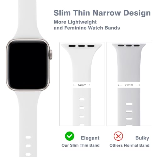 Image of 6 Pack Thin Slim Soft Silicone Bands Compatible with Apple Watch Women Men | 38mm 40mm 41mm 42mm 44mm 45mm 46mm 49mm, Waterproof Lightweight Strap for iWatch Series 11 /10 /9 /8 /7 /6 /5 /4 /3 /2 /1 SE Ultra