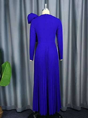 AOMEI Women's Long Sleeve with Asymmetrical Ruffles Pleated A-Line Maxi Dress4