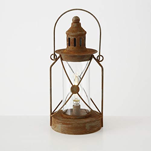 mucHome Laterne Höhe 28cm Metall aus Edelrost, Industriedesign, LED-Batteriebetrieb