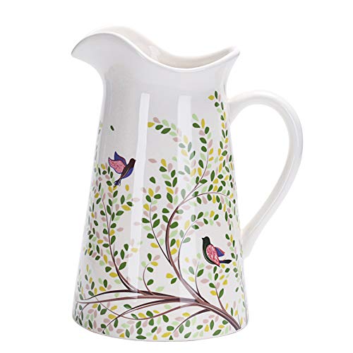 Bico Bird On Tree Ceramic 2.5 Quarts Pitcher with Handle, Decorative Vase for Flower Arrangements, Dishwasher Safe Bico Bird On Tree Ceramic 2.5 Quarts Pitcher with Handle, Decorative Vase for Flower Arrangements, Dishwasher Safe