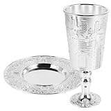 TOKIDNY Set Coppe per Kiddush con Piattino Abbinato Coppe per Vino dello Shabbat in Metallo Resistente Tazze per Feste Ebraiche di Gerusalemme per Celebrazioni Religiose