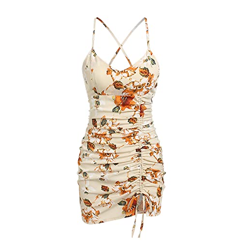 Zaful Women's Casual V Neck Mini Dresses Floral Print Sleeveless Back Criss Cross Ruched Side Slit Short Bodycon Dresses (F-Multi1, Small) #TOP20