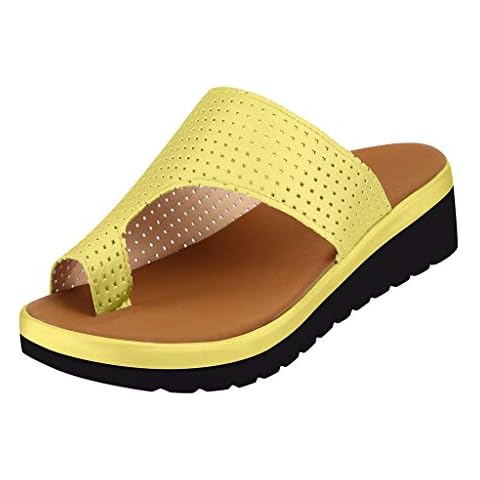 KEERADS Women Thick Bottomed Sandal Shoes Wedge Heel Sandals Clip Toe Summer Beach Shoes (35-43) Yellow Cover