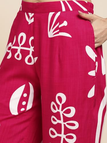 Image of RATAN Women's Rayon All Over Floral Printed Night Suit Shirt and Pajama Co-ord Set