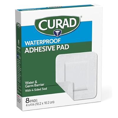 CURAD White Waterproof Adhesive Pads, 4 x 4, Advanced Wound Care, 1 Box, 8 Count