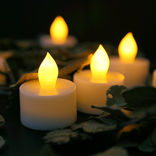 Image of CANDLE CHOICE Battery Operated Flameless Tea Lights with Timer Realistic Flickering Fake Electric LED Tealight Candles Set for Halloween Christmas Party Wedding Decorations Batteries Included 6 Pack