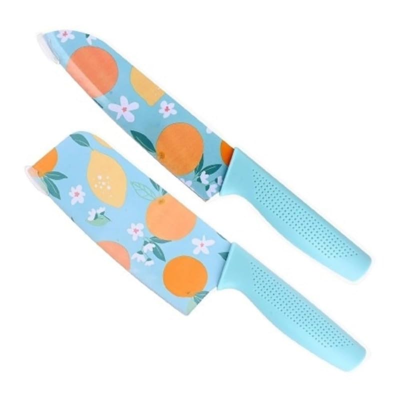 KASQUE Colorful Stainless Steel Nonstick Kitchen 7 Inch Chef’s & 6.3 Inch Cleaver Knife Set, Blue, Pack of 2