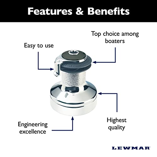 Image of Lewmar Ocean Self Tailing Winch 16CST Single Speed in Chrome - Single Speed Size 16 Winch, Gear Ratio 2:1, Power Ratio 15.8:1, Measures 4-3 /4 inch Base Diameter x 5-3 /4 inch Tall, no Tools Required