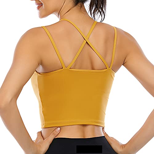 Vorcy Womens Padded Sports Bra Fitness Workout Running Camisole Crop Top with Built in Bra Yellow - Image 4
