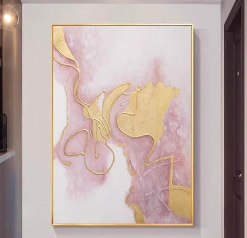 Peintures sur toile abstraites d'art de luxe léger avec feuille d'or véritable pour salon