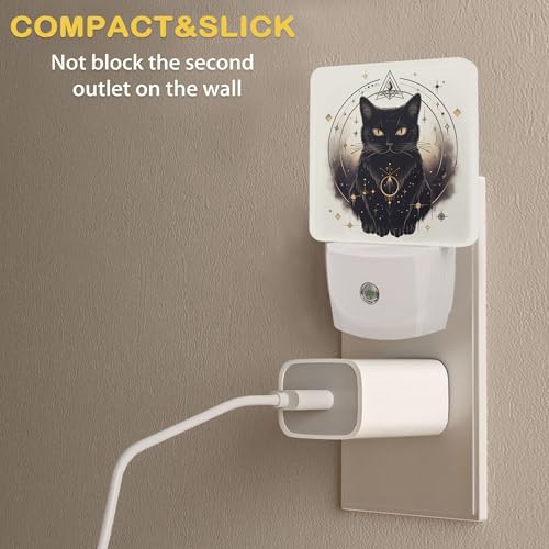Image of Black Cat Night Lights Plug into Wall, Funny Cats Auto Sensor LED Night Lamp for Men Women Boys Girls Holiday Presents Gifts
