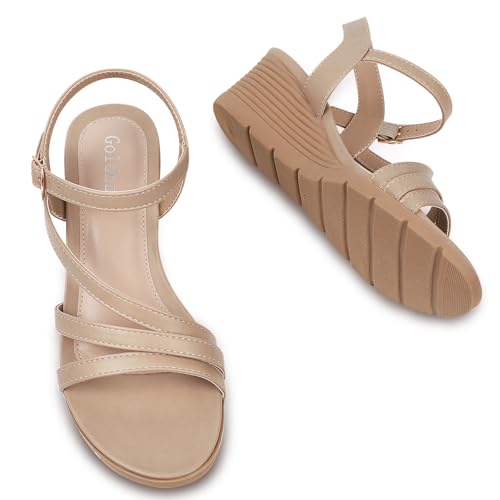 Women's Wedge Sandals Dressy, Comfortable Strappy Low Wedges Womens Open Toe Sandal for Summer4