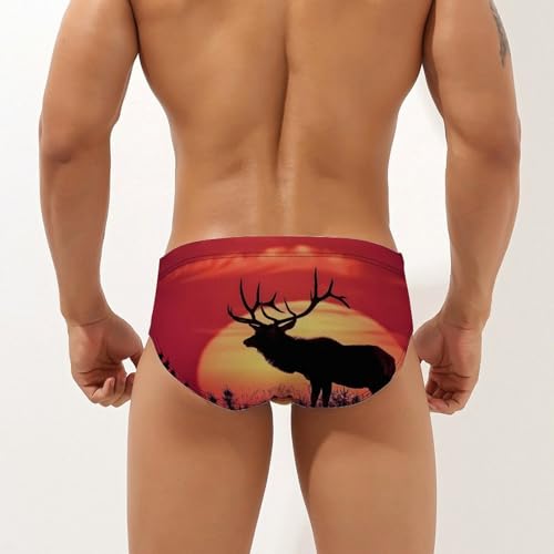 Elk in The Sunset Mens Swim Briefs Bikini Swimwear Print Beach Shorts Sexy Swimsuit2