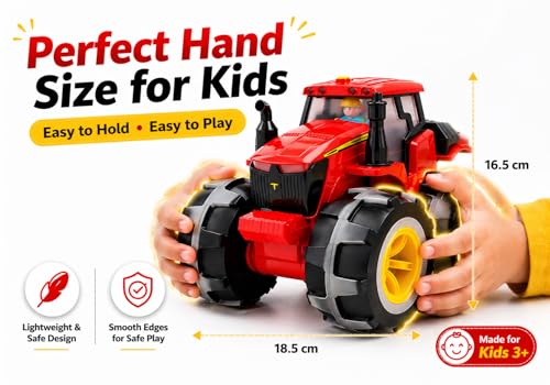 Image of Monster Tractor Toy for Kids | Friction Powered Truck with Lightning LED Wheels | Big Wheel Farm Vehicle Toy | Durable Outdoor & Indoor Toy Gift for Boys & Girls Age 3+