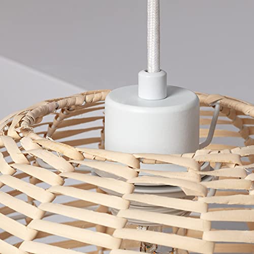 Lámpara colgante ratán regulable de techo interior boho E27 madera natural 4