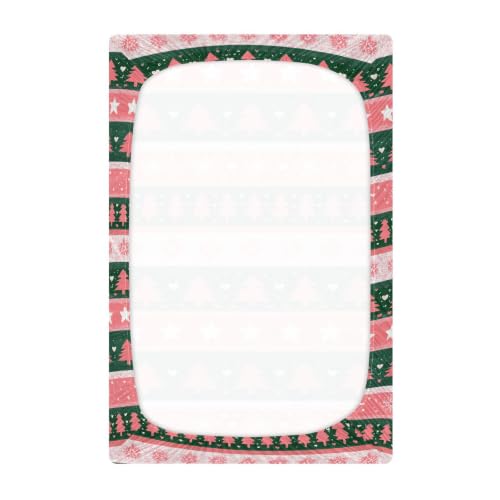Image of Crib Sheet Breathable Soft Crib Mattress Sheet for Baby Toddler Boys Girls Fitted Pack n Play Crib Sheet Fit Standard Crib Mattress 39 x 27 Inch Christmas Stripe Trees Pink