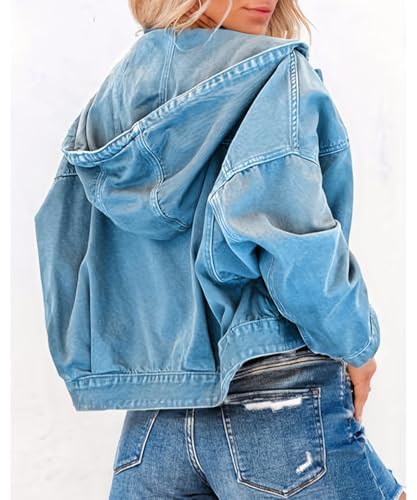 Women's Denim Jacket Jean Lightweight Trendy Soft Oversized Cropped Hooded Jacket2