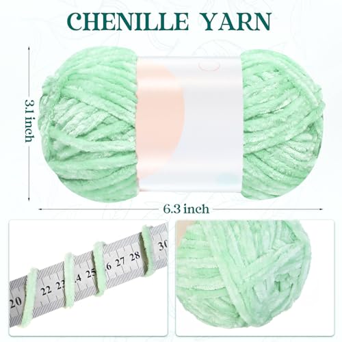 Image of Xinnun 12 Skeins 1116 Yards Chenille Velvet Soft Thick Plush Yarn Bulk for Crocheting Knitting Blanket DIY Weaving Craft, 6mm, 3.5 Oz /Skein(Green Series)