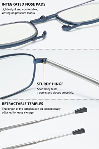 Lanomi Portable Reading Glasses Metal Lightweight Folding Blue Light Blocking Glasses Reader Eyeglasses 1.0 1.25 1.5 1.75 2.0 2.25 2.5 2.75 3.0 with Case for Men Women Blue 1.75 - Image 4
