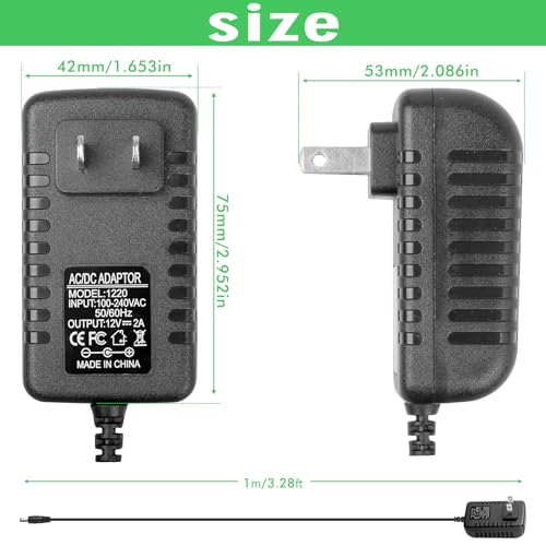 Image of MAD OWL DC Power Supply Adapter, 12V 2A, Black, 5.5 x 2.1mm Center Positive Connector, for Guitar Pedals, Piano Keyboards, Electronic Musical Instruments