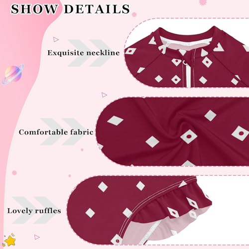 Red Square Girls Long Sleeve Rashguard Swimsuit UV Protection One-Piece Swimwear Bathing Suit B04047704