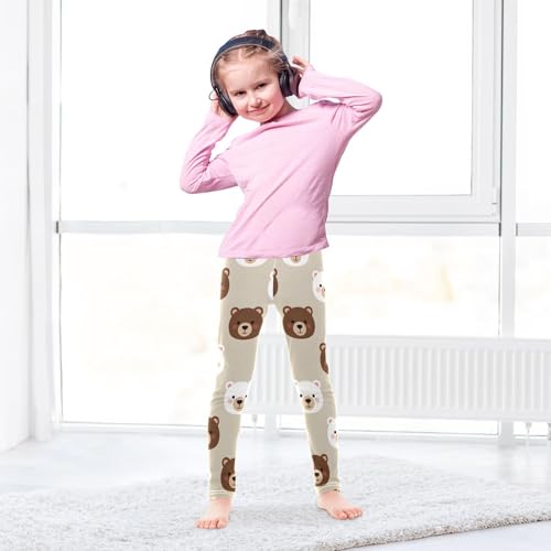 ALAZA Girls' Leggings Children's Yoga Pants Skinny Printed Dance Bear Oat Color Comfortable 4T3