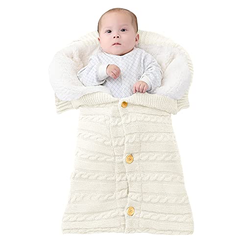 Image of LILBESTIE Baby Sleeping Bag, Swaddle Blankets, Knit Stroller Wraps 2.5 Tog Warm Fleece For Unisex Infant Boys Girls 0-6 Months, White