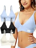 3 Pack Plunge Bra Wireless Triangle Bras Top Deep V-Neck Sexy Everyday Bralettes for Women, L