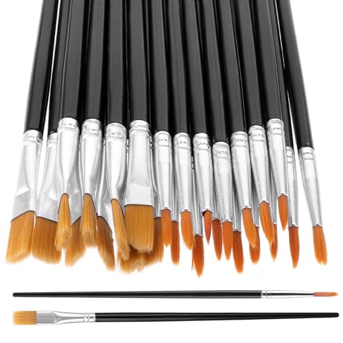 Prasacco 30 Stück Pinsel Set, 15 Runde Pinsel und 15 Flache Pinsel Kleine Künstlerpinsel für Körper Gesicht Felsen Leinwand, Gemälde Liebhaber Kinder und Erwachsene zum Zeichnen Basteln (Schwarz)