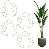 loghohu 4 Stück Pflanzenstütze Monstera,Golden Monstera Rankhilfe mit Einzigartigem Blattdesign,Metall Pflanzenstielhalter für Zimmerpflanzen,Outdoor Gärten,Hält Pflanzen Gedeihen