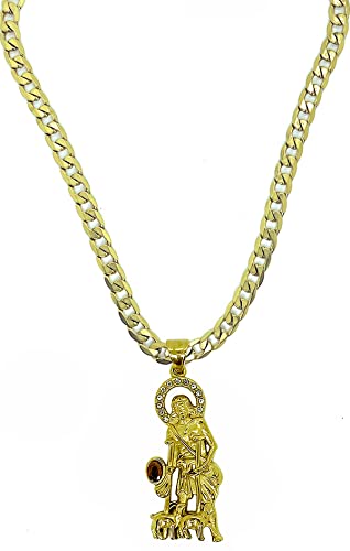 14kt GP Saint Lazarus Pendant With 24" Necklace Gold Stainless Steel - San Lazaro Dije Con Cadena De 24 Pulgadas Oro Acero Quirurgico2
