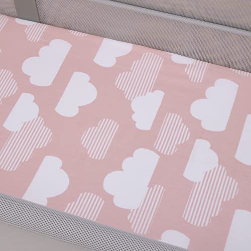 Image of Skip Hop Cozy-Up 2-in-1 Bedside Sleeper Pink and White Clouds 100% Cotton Fitted Bassinet Sheet
