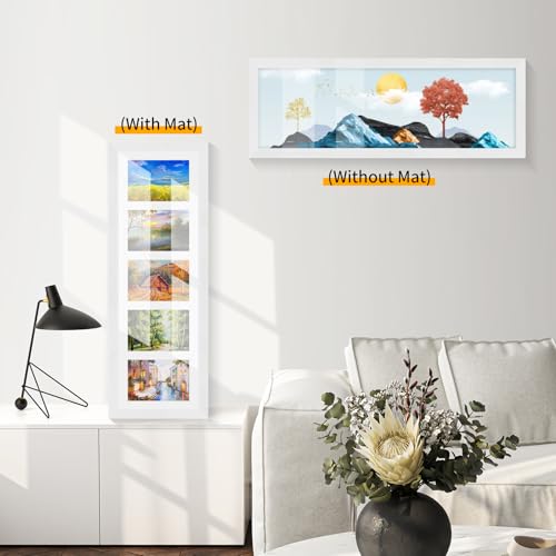 8x24 Oak Wood Picture Frame - 8x24 Photo Frame with Mat Display 5Pcs 4x6 Photos, 4x6 Picture Frame Wood, Natural Solid Wooden Picture Frames for Wall Art Photo and Prints(1 Pack, White)