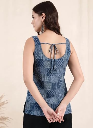 Image of Pinkmint Women Cotton Blend Printed Short Kurti Top (Pack of 2) | Stylish Casual Wear | Sleeveless Top | Back Dori Design | Comfortable Kurta Tops
