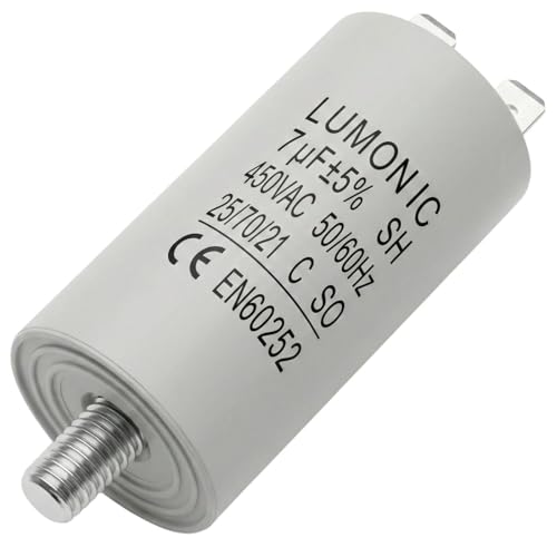 Lumonic Condensateur de démarrage 7µF 450V | avec Prise De Courant I 30x60mm I 7uF I Condensateur de moteur avec boîtier en plastique I Condensateur de service I pour...