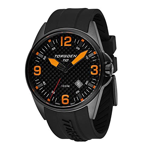 Torgoen T10 Black Carbon Sapphire Pilot Watch for Men, Swiss Quartz, Sapphire Crystal with Black Silicone Strap