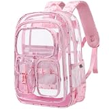 Unineovo Three-layer Clear Backpack, Heavy Duty Clear Bookbag for Kids, See Through Backpack Transparent Bag for Girls Boys (Pink Bow)