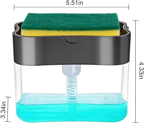 Image of PUERTO 2 in 1 Soap Dispenser for Bathroom Accessories Dishwasher Liquid Holder Liquid Dispenser Pump 400 ML with Sponge Holder Kitchen Sink Accessories Items (Multi-Color, Pack of 1)