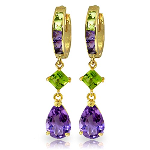 Galaxy Gold Gg 14K Yellow Gold Natural Peridot And Purple Amethyst Hoop Dangle Earrings #TOP20