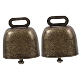 OFFSCH 2個四角形カウベル ハンドル付き呼び出しベル 騒音発生器 屋外イベント 応援グッズ 花見 祭り 学級活動 ウェディング 体育祭 フェスティバル用 ブロンズ色