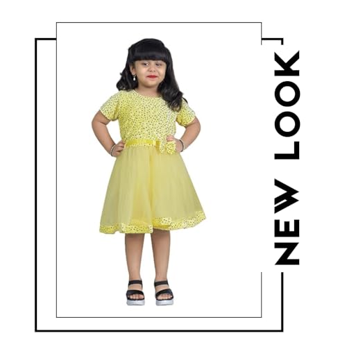 Image of Charming Girls' Kids Velvet & Net Frock with Knee-Length Short Sleeve A-line Round Neck Fit and Flare and Back Zipper Closure|Kids Dress for Baby Girls Birthday Outfit